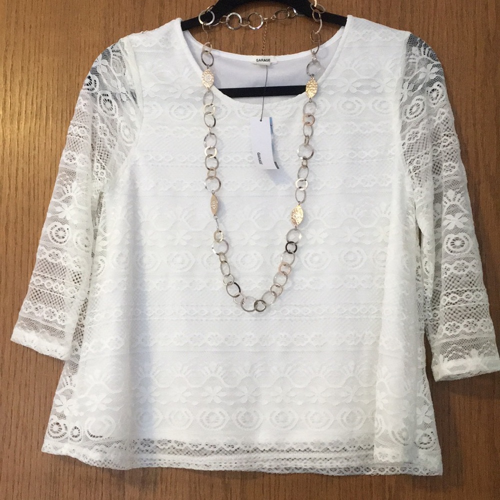 NWT Garage White Midi Lace Swing Top